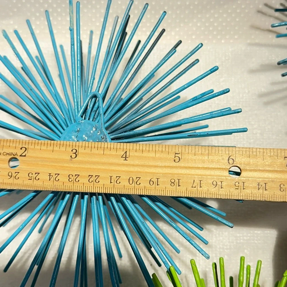 3 Vibrant Blue and Green Metal Sea Urgents Starbursts Wall Decor 60’s style